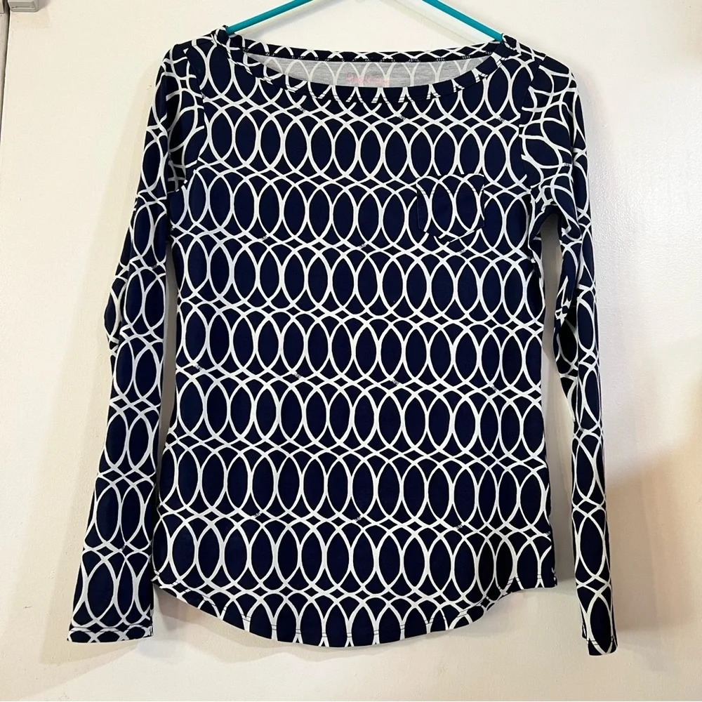 Lilly Pulitzer Printed Long Sleeve Tee T-Shirt Top Blue Prima Cotton XS